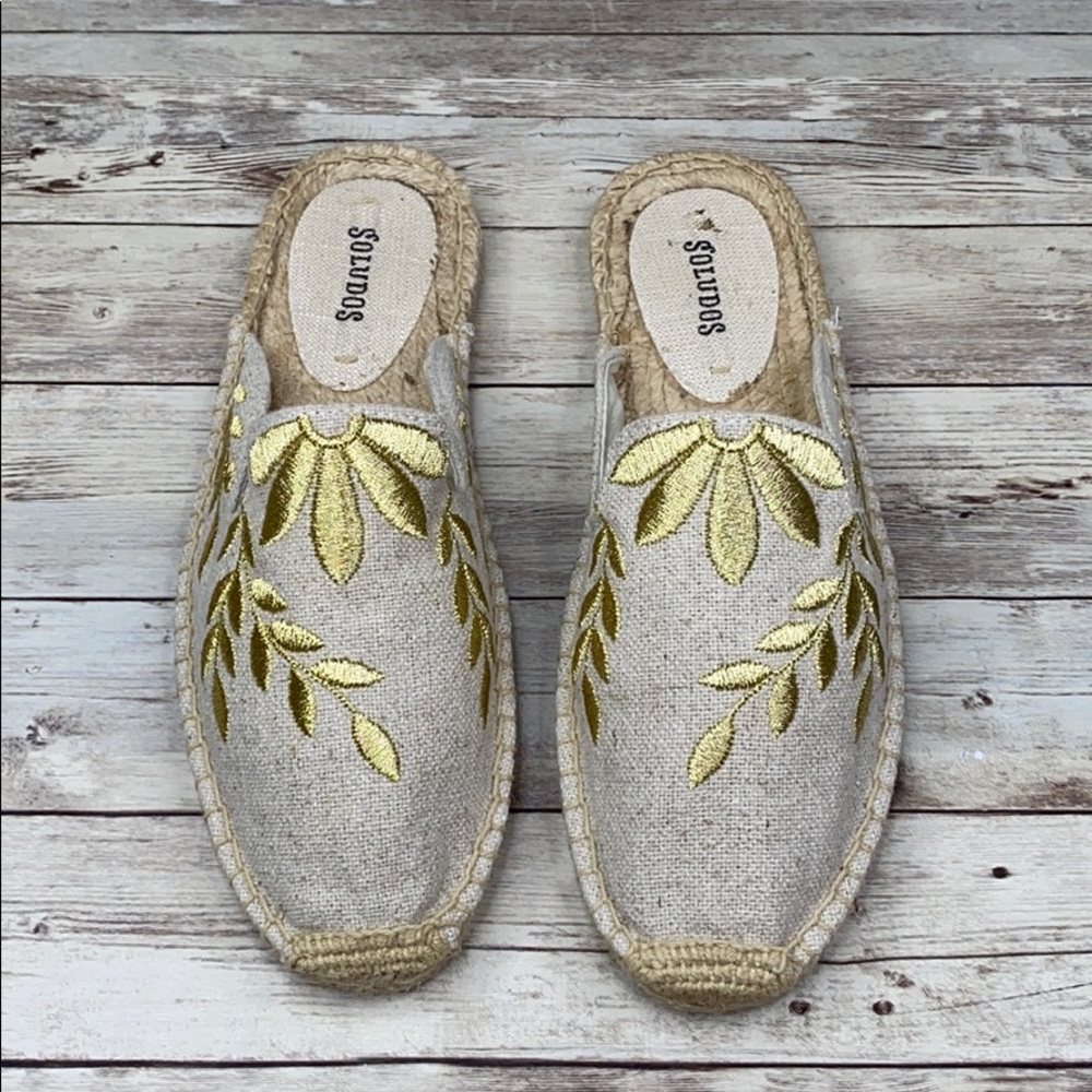 Soludos tan and gold embroidered flower mule - 7
